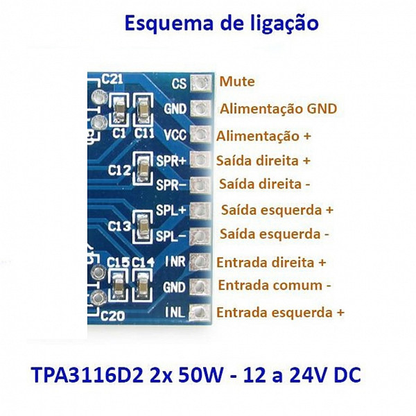 Modulo Amplificador Dual TPA3116D2 XH-M562 2 x 50W
