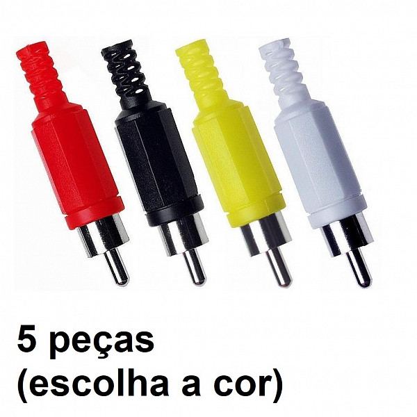 Plug RCA Macho Plástico para Cabo (5 pçs)