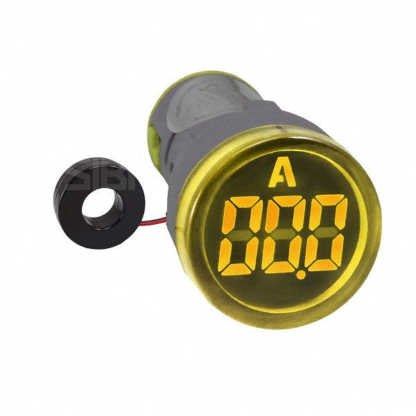 Amperimetro (20 a 100A) - Redondo 22mm - Amarelo- Digital