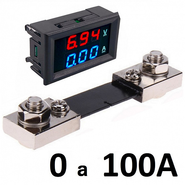 Voltimetro (0 a 100VDC) e Amperimetro Digital 28mm x 42 mm