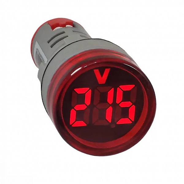 Voltimetro 20-500VAC - AD22-22VS-G - Redondo 22mm - Vermelho - Digital